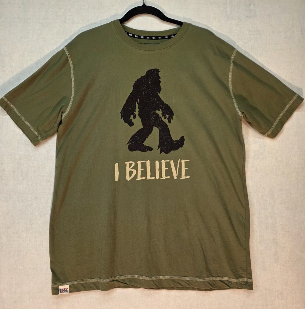 Lazy One Men's‎ "I Believe" Sasquatch Graphic Pajama Tee Shirt Olive Green Sz M